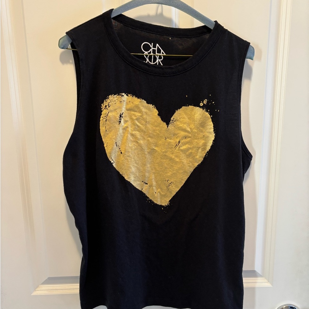 Chaser Black Tee with Gold Heart